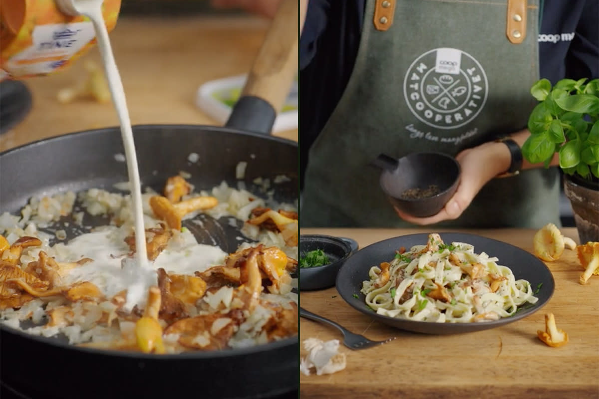 Pasta med kremet kantarellsaus