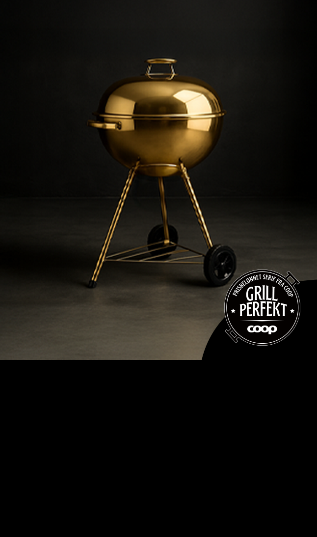 En gull kullgrill på et svart bakgrunn Finn gullgrillen Hero Mobile banner