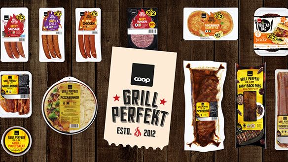 Grill perfekt bilde av diverse produkter med logoen i midten