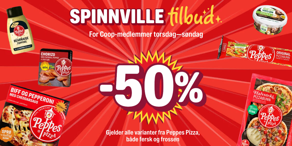-50% på Peppes Hjemme produkter