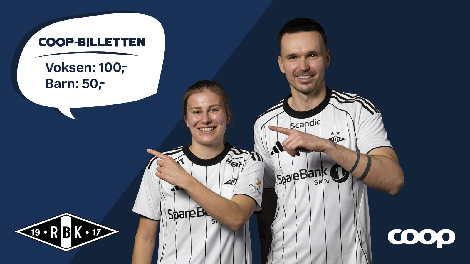 Fotballspillere peker på snakkeboble med prisen på billettene
